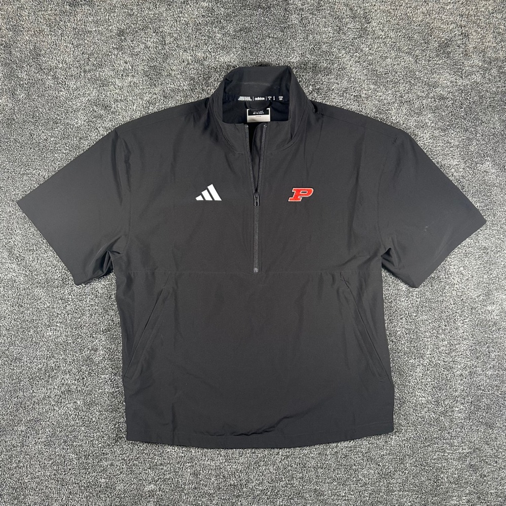 Purdue Adidas Windbreaker Mens M Black NCAA Football Short Sleeve Quarter Zip